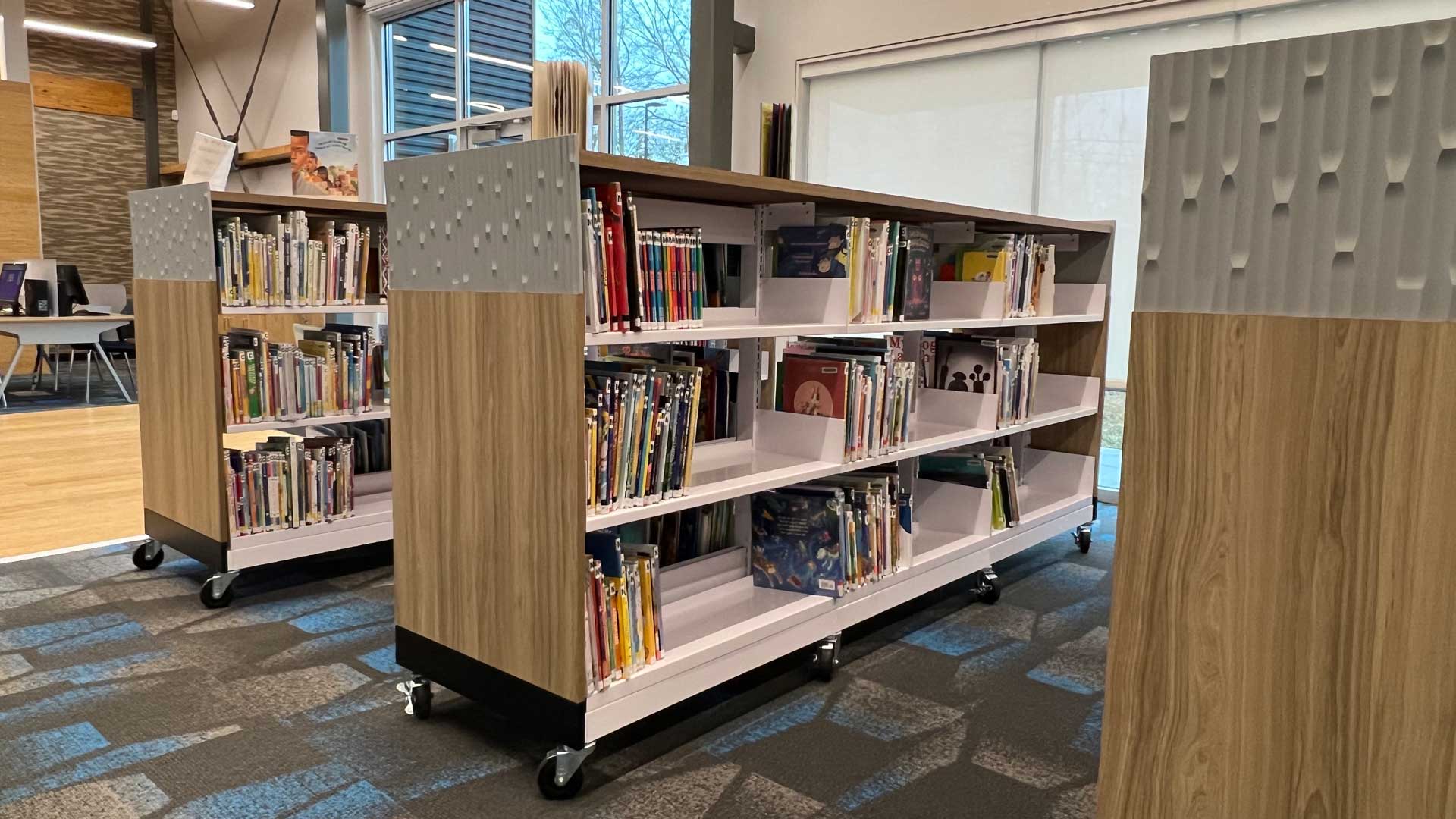 library shelving on wheels featured